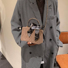 Sleek Box Crossbody Bag with Silk Ribbon Accent