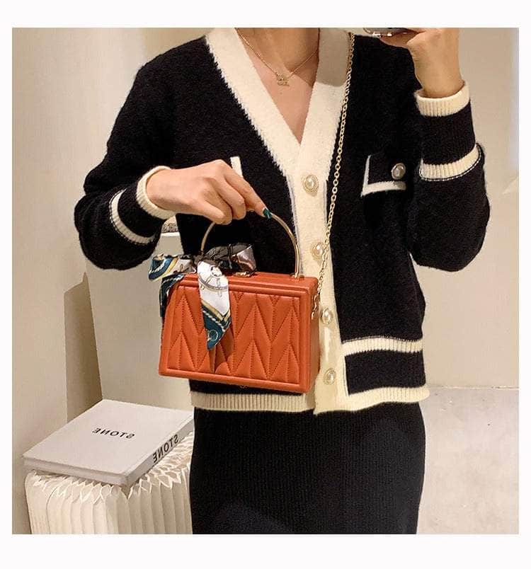 Sleek Box Crossbody Bag with Silk Ribbon Accent