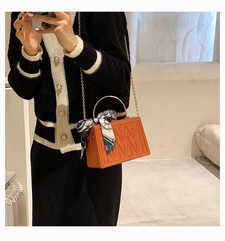 Sleek Box Crossbody Bag with Silk Ribbon Accent