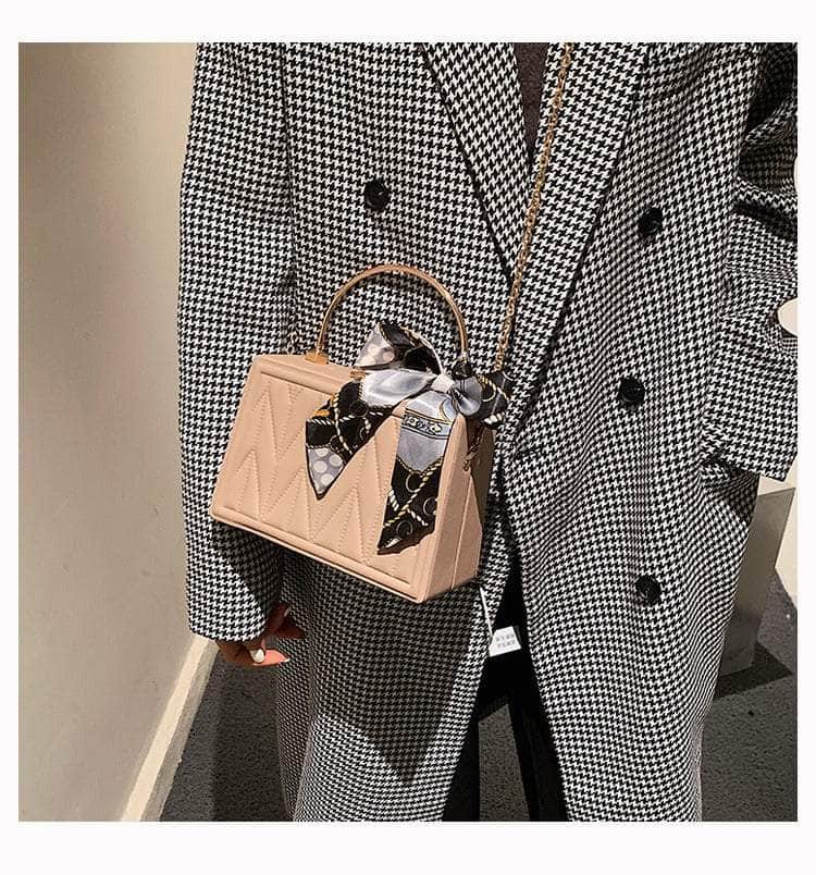 Sleek Box Crossbody Bag with Silk Ribbon Accent