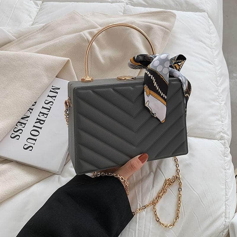 Sleek Box Crossbody Bag with Silk Ribbon Accent Gray / Celestial