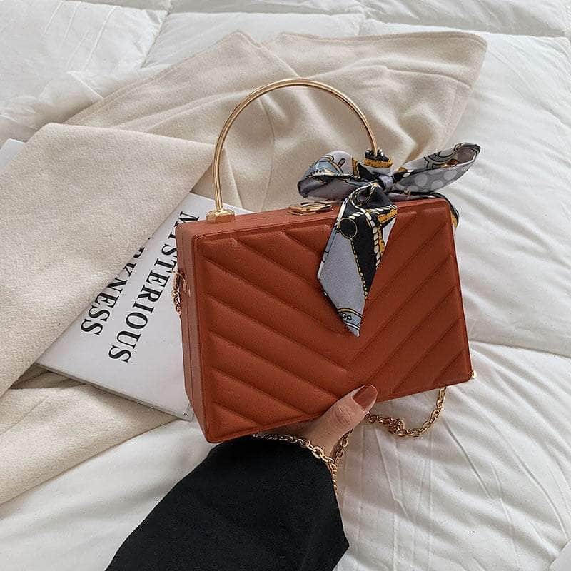 Sleek Box Crossbody Bag with Silk Ribbon Accent Mahogany / Celestial