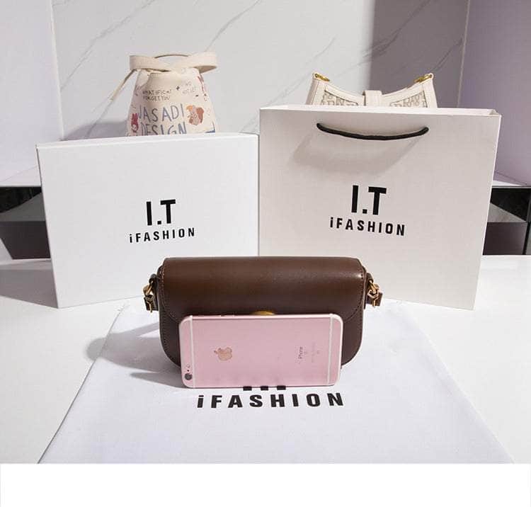 Sleek Leather Flap Shoulder with Gold Accent