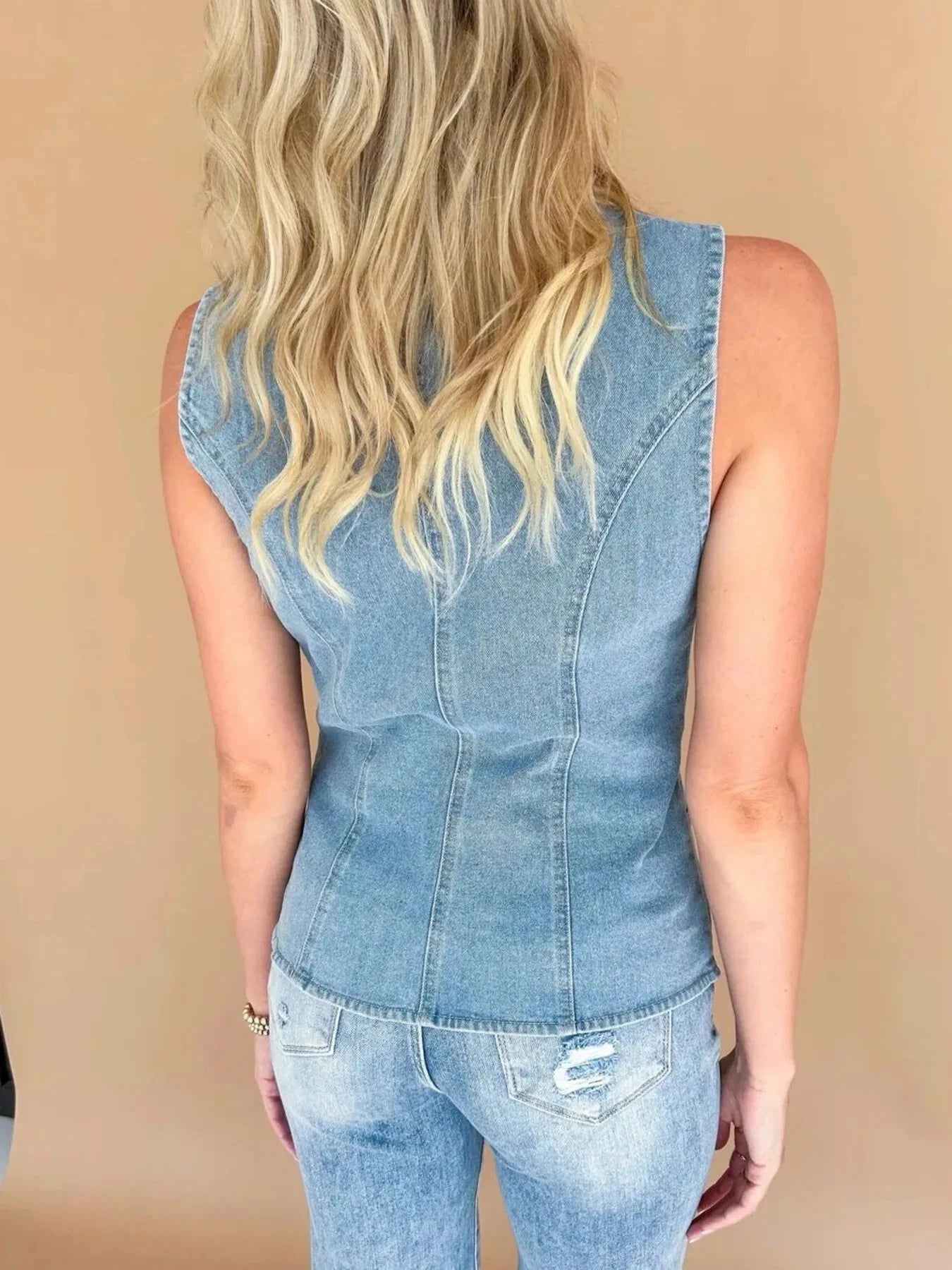 Sleeveless Button-Front Denim Vest