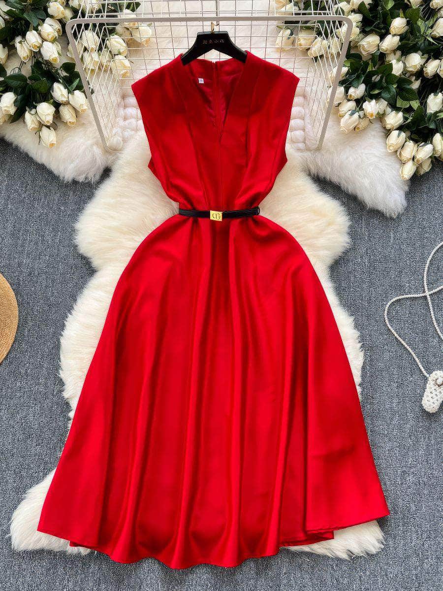 Sleeveless Cap Sleeves V-Neck Midi Dress