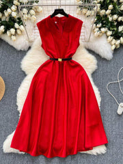 Sleeveless Cap Sleeves V-Neck Midi Dress