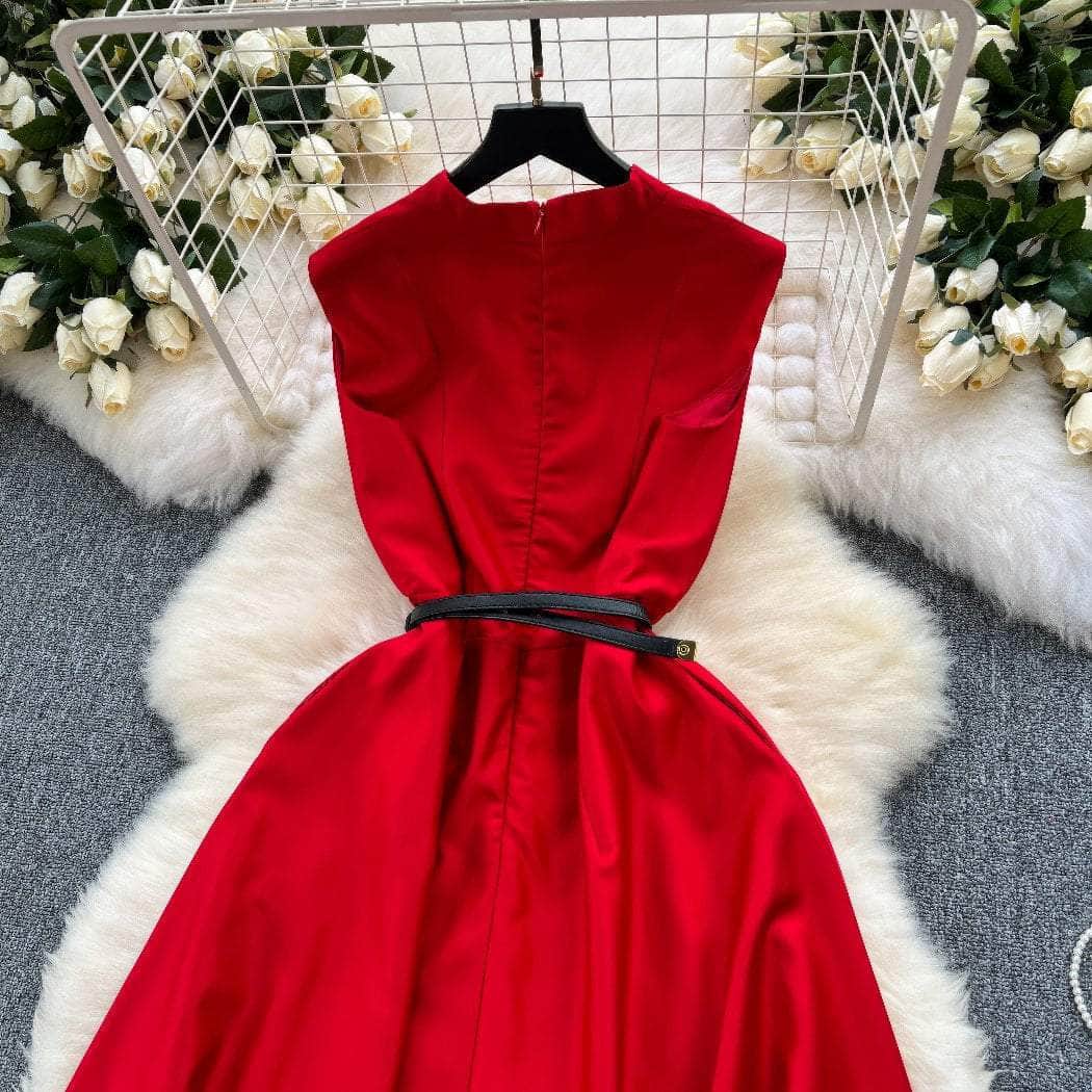 Sleeveless Cap Sleeves V-Neck Midi Dress