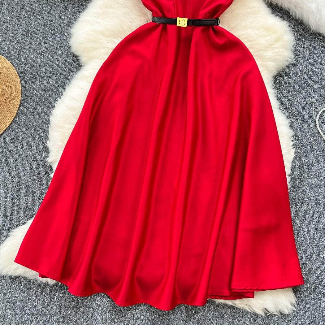 Sleeveless Cap Sleeves V-Neck Midi Dress