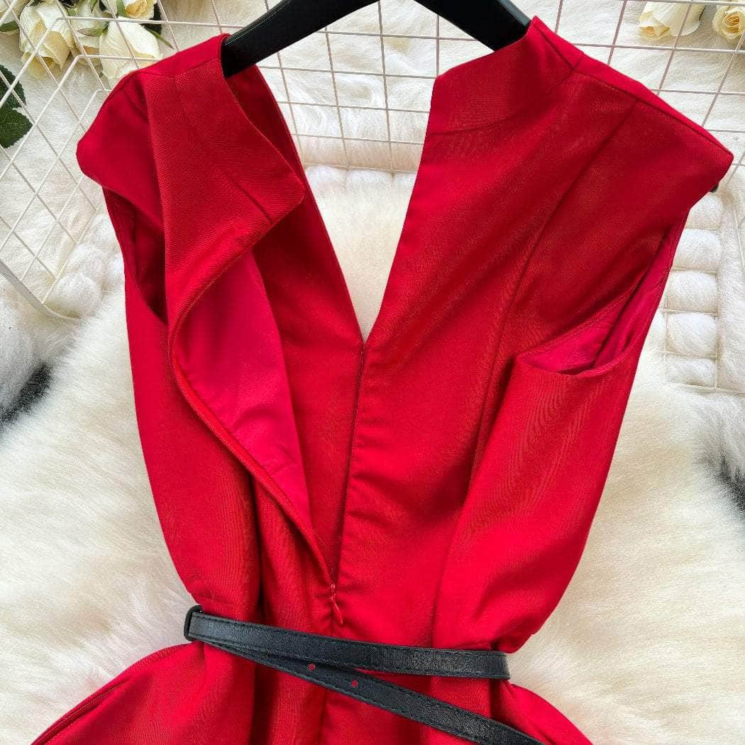 Sleeveless Cap Sleeves V-Neck Midi Dress