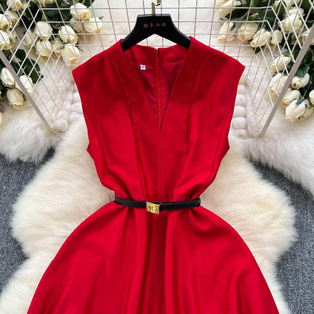 Sleeveless Cap Sleeves V-Neck Midi Dress