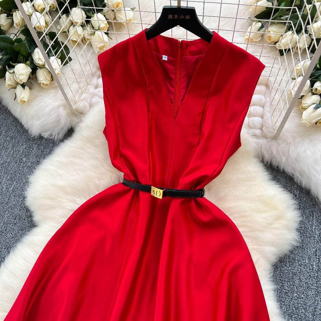 Sleeveless Cap Sleeves V-Neck Midi Dress