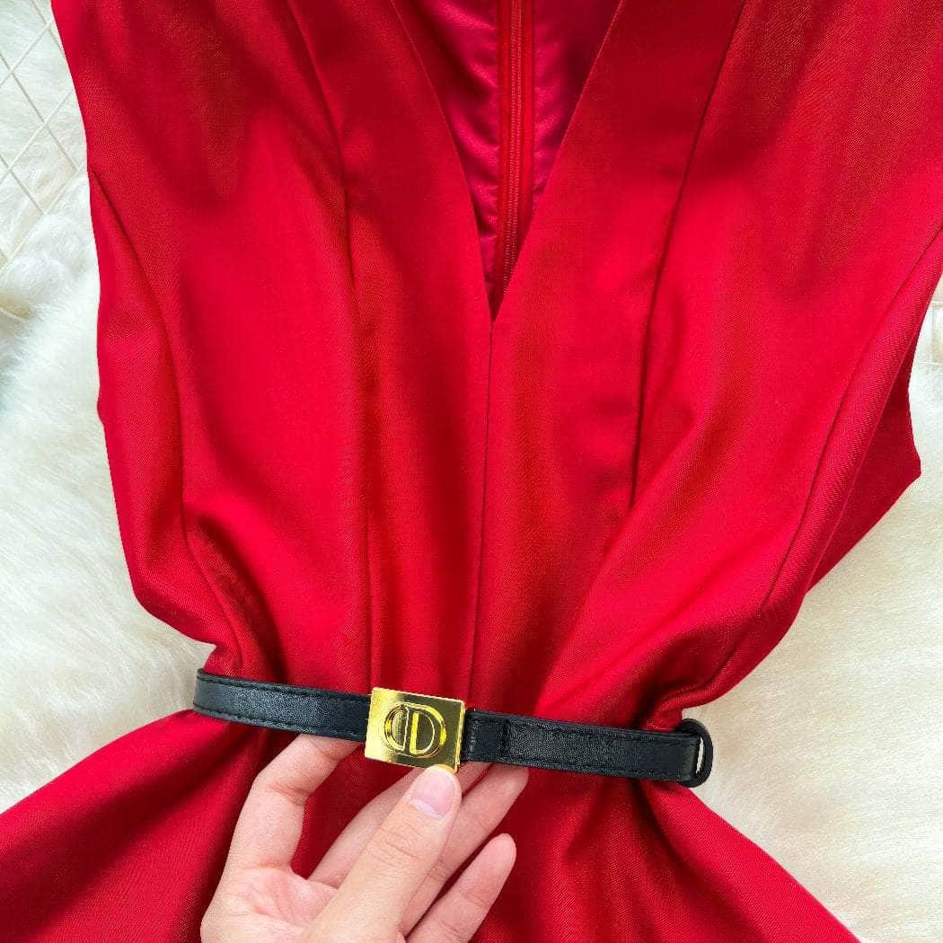 Sleeveless Cap Sleeves V-Neck Midi Dress