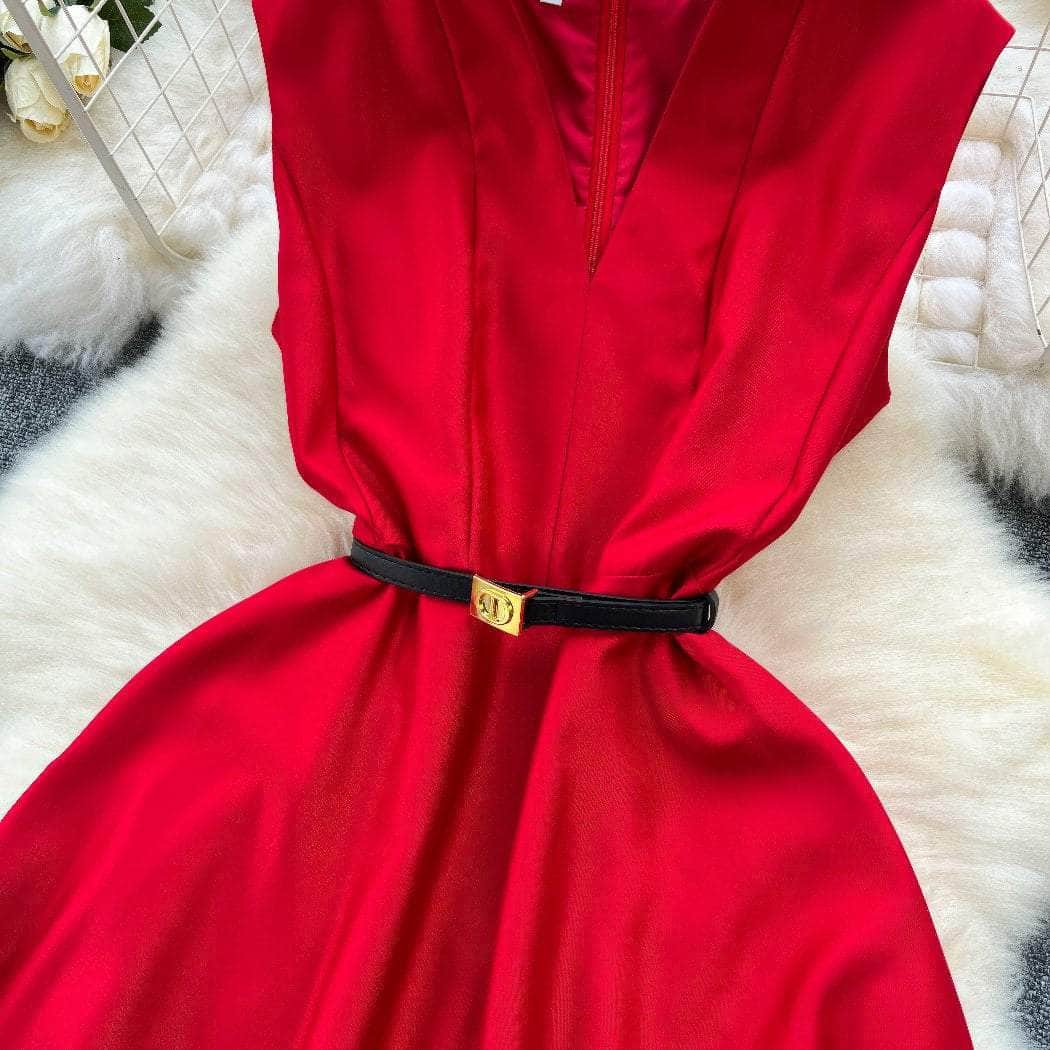 Sleeveless Cap Sleeves V-Neck Midi Dress