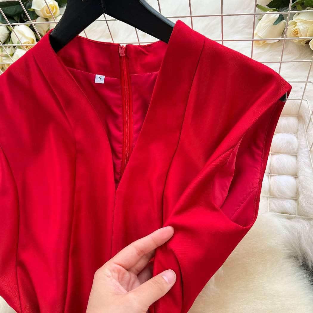 Sleeveless Cap Sleeves V-Neck Midi Dress