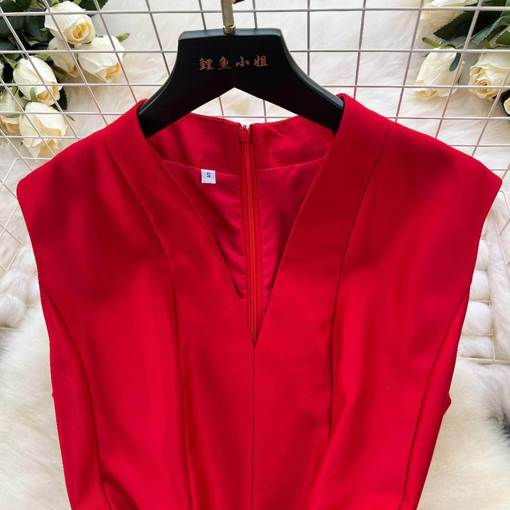 Sleeveless Cap Sleeves V-Neck Midi Dress