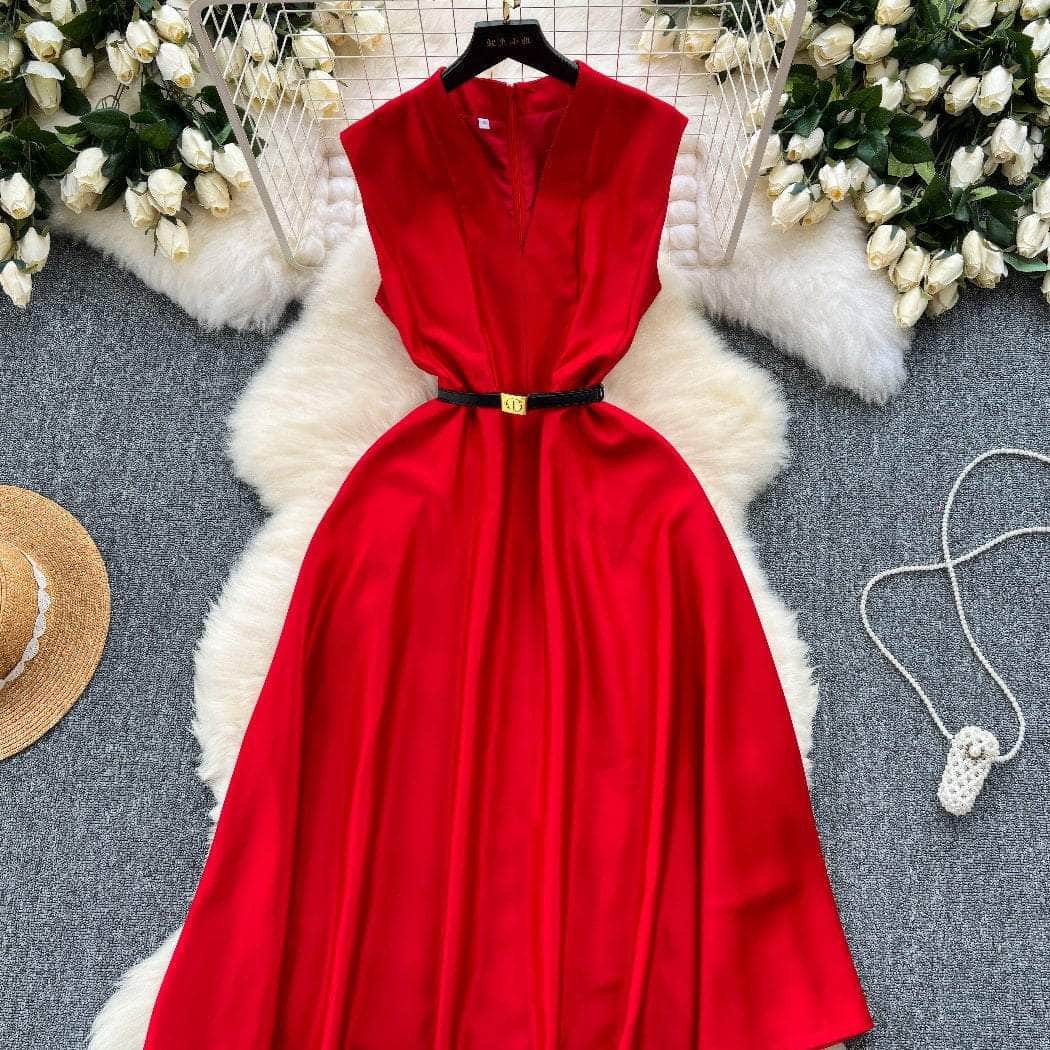 Sleeveless Cap Sleeves V-Neck Midi Dress