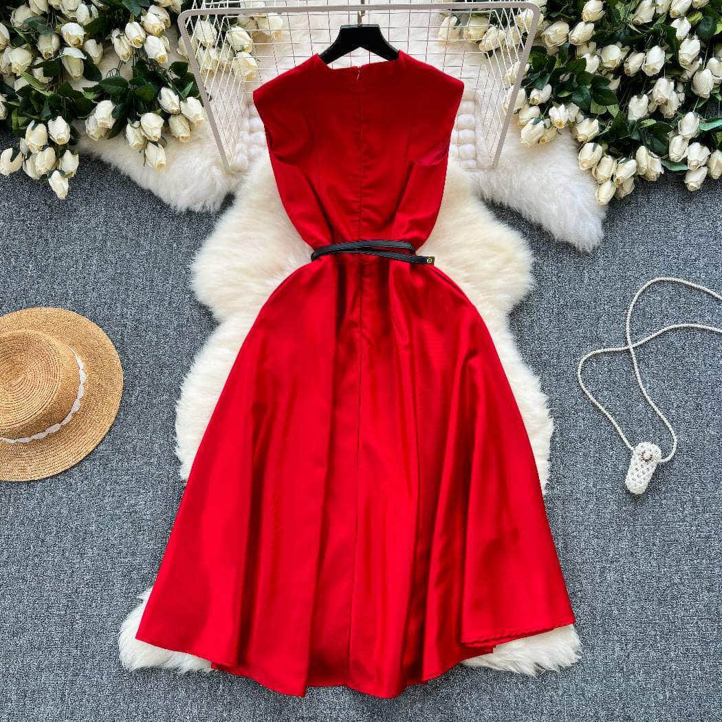 Sleeveless Cap Sleeves V-Neck Midi Dress