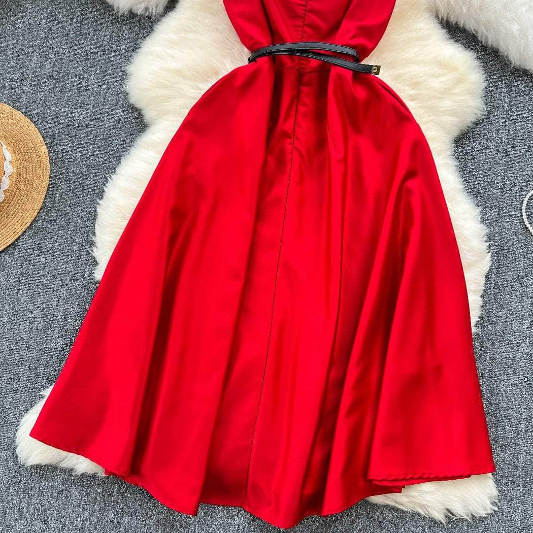 Sleeveless Cap Sleeves V-Neck Midi Dress