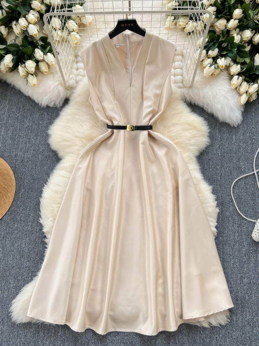 Sleeveless Cap Sleeves V-Neck Midi Dress