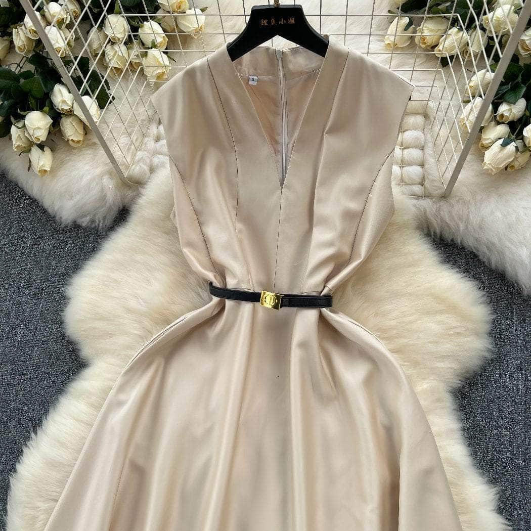 Sleeveless Cap Sleeves V-Neck Midi Dress