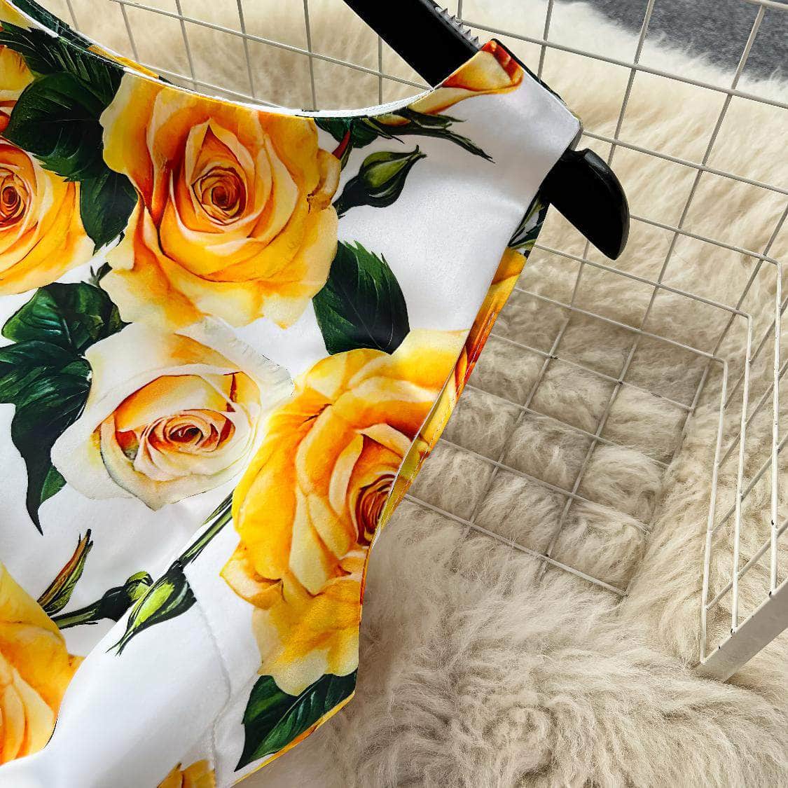 Sleeveless Floral Print Vintage Large Pleated Midi Dress