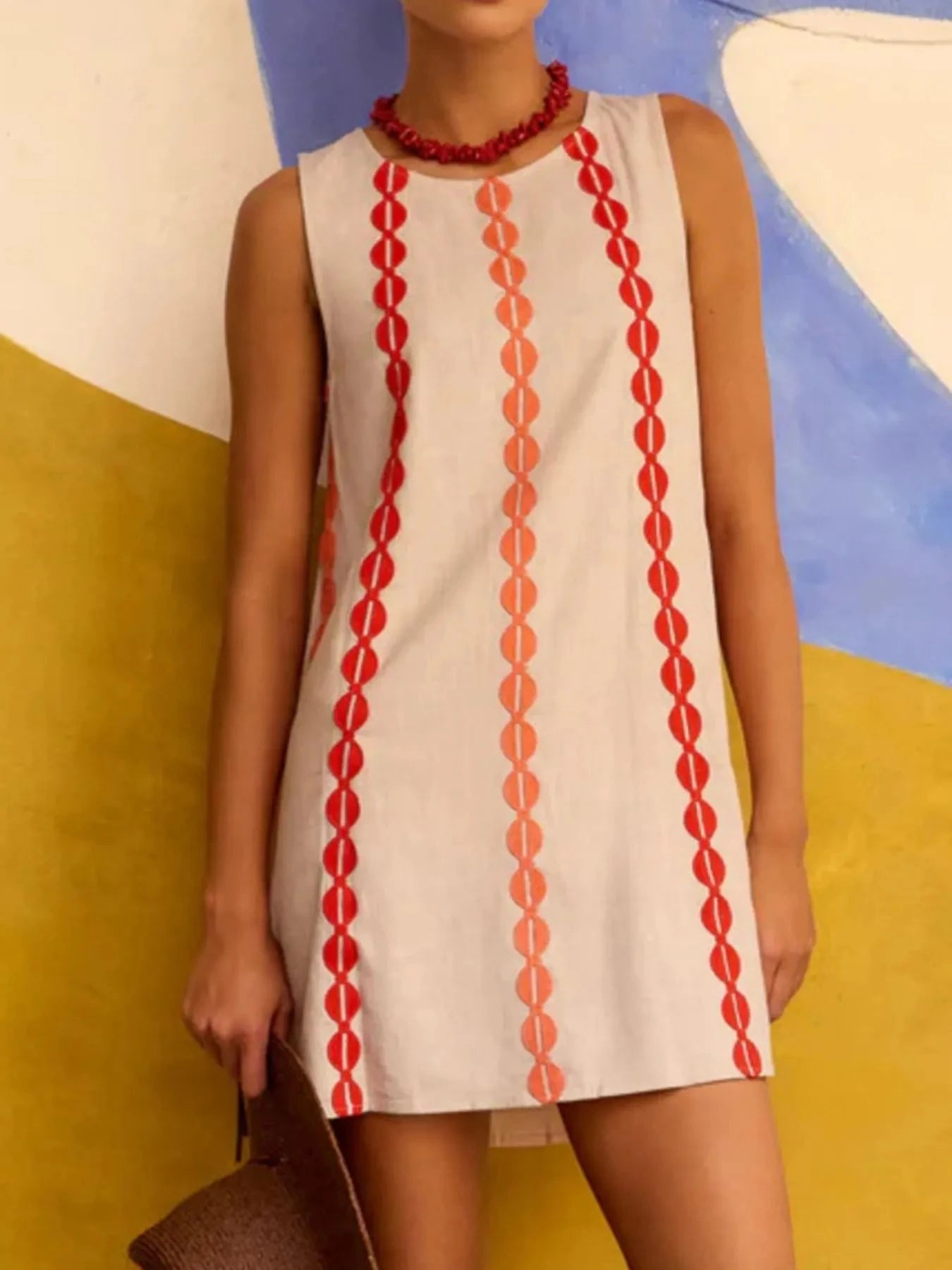 Sleeveless Geometric Print Mini Dress Off-white / S