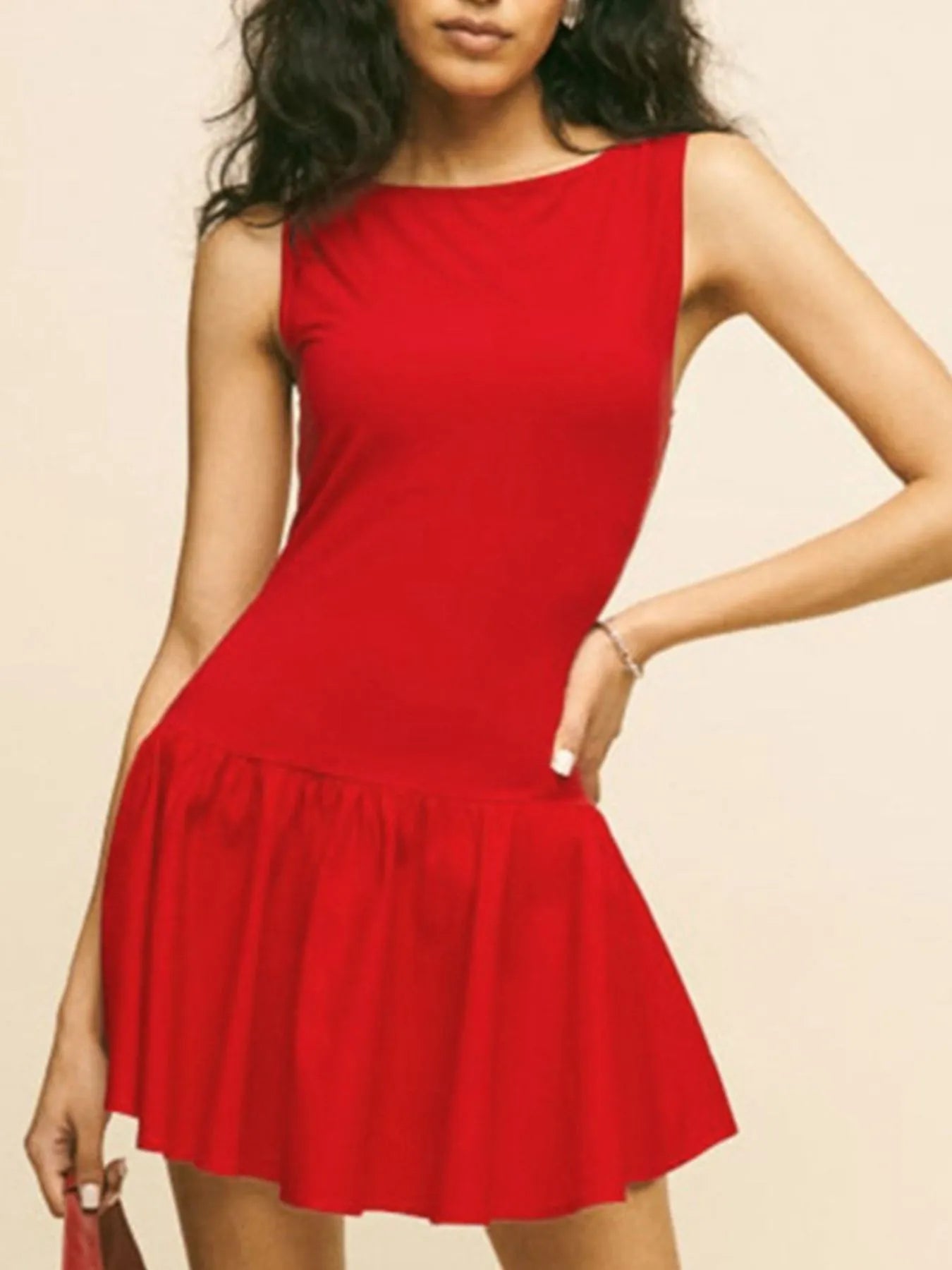 Sleeveless Ruched Mini Tank Dress Red / S