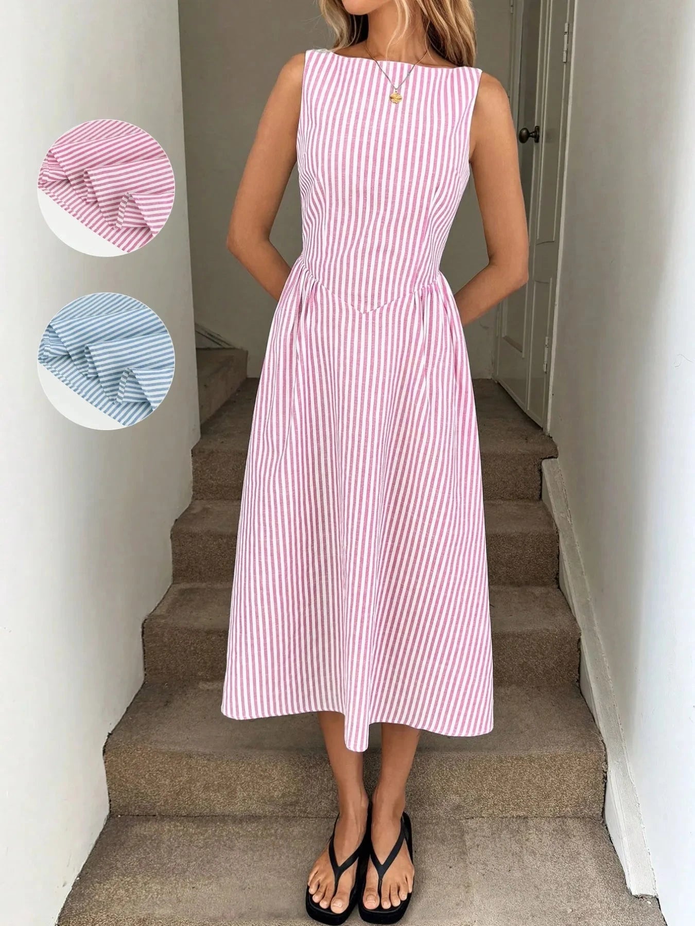 Sleeveless Striped Midi Dress