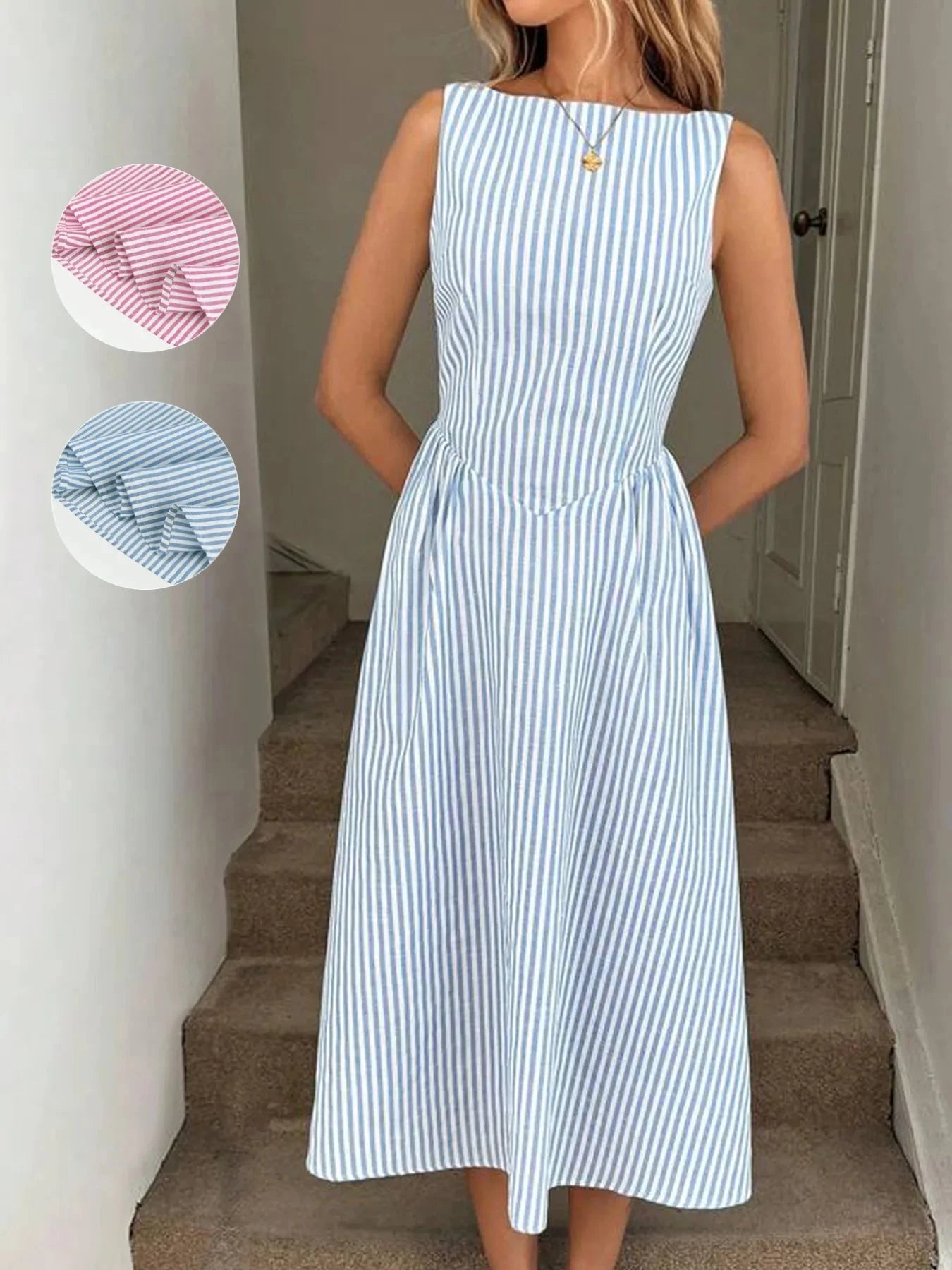 Sleeveless Striped Midi Dress