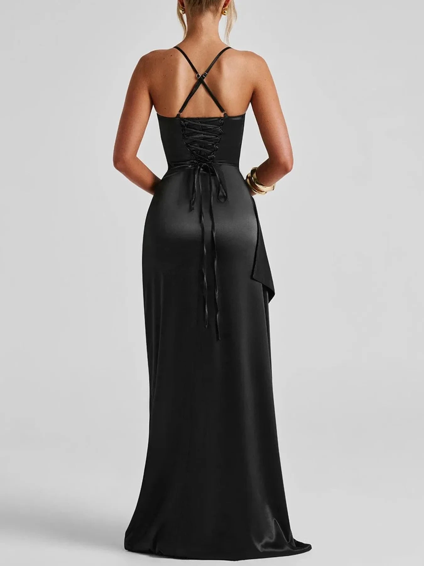 Slit Crisscross Back Maxi Cami Dress