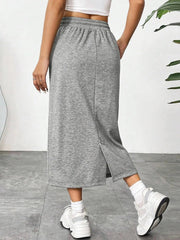 Slit Drawstring Midi Skirt