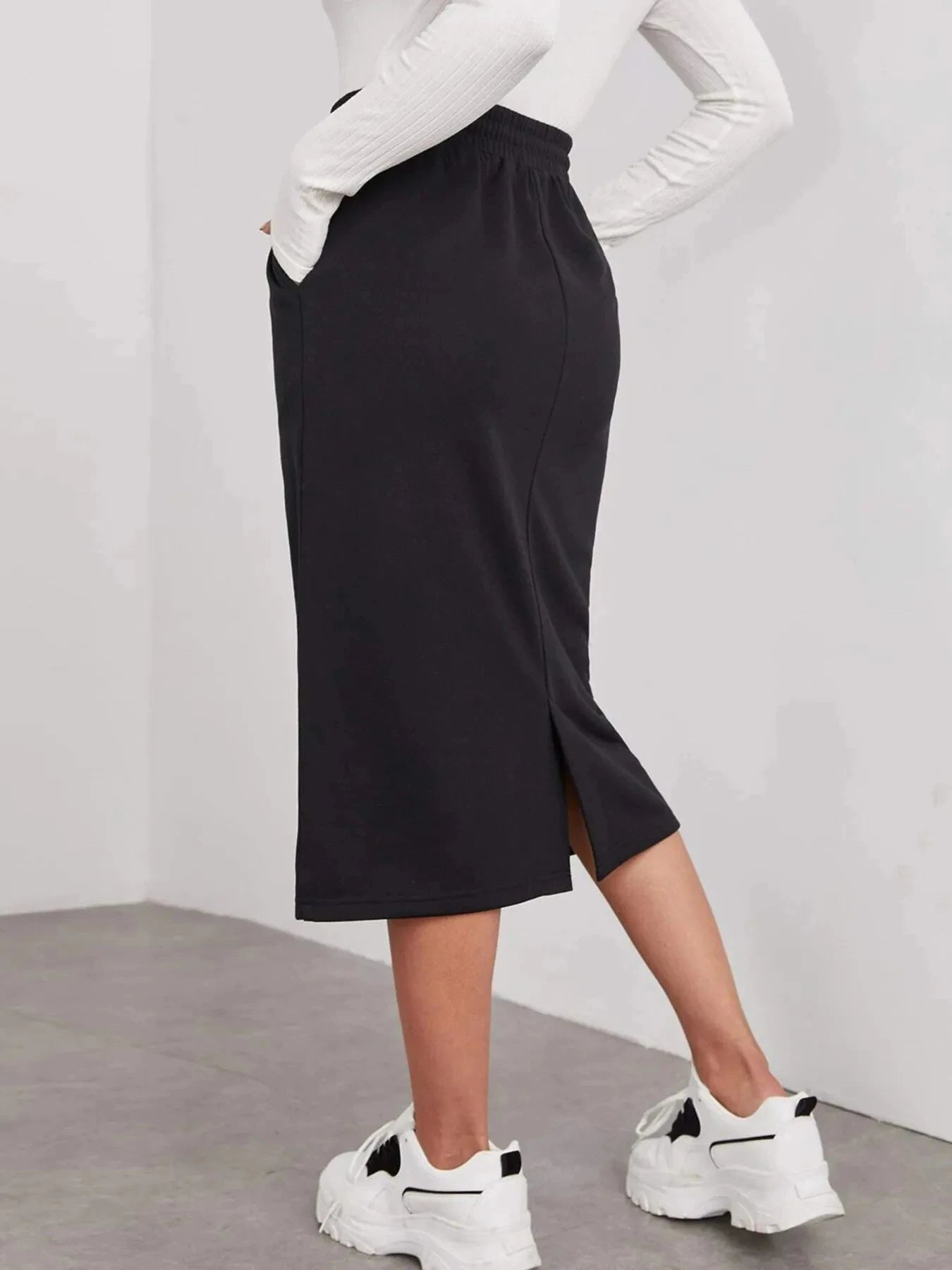 Slit Drawstring Midi Skirt