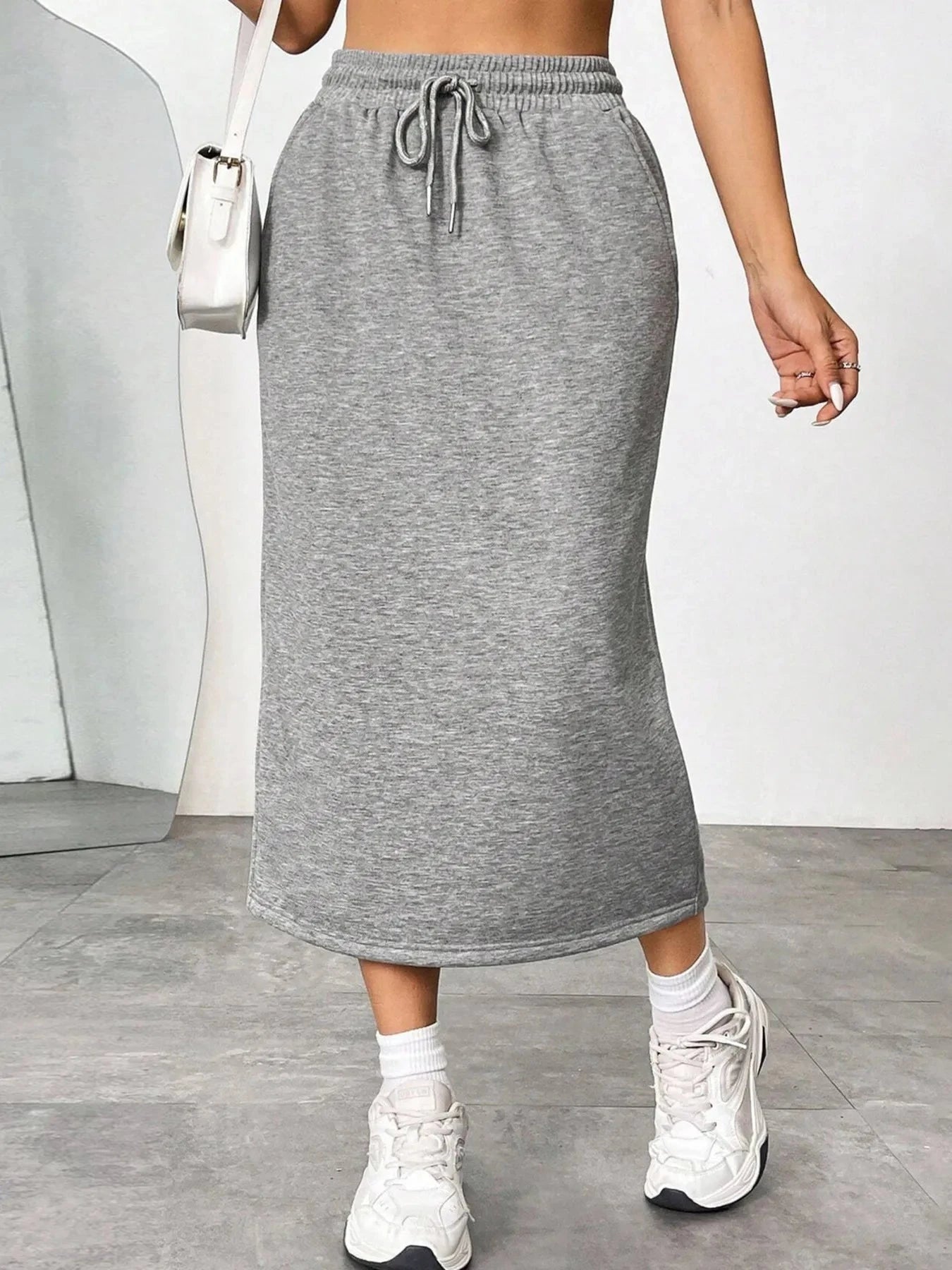 Slit Drawstring Midi Skirt