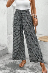 Slit Printed Wide leg Pants Black / XL