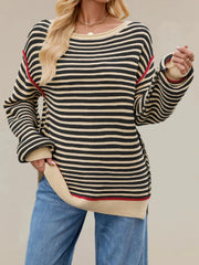 Slit Striped Oversized Sweater Apricot / S