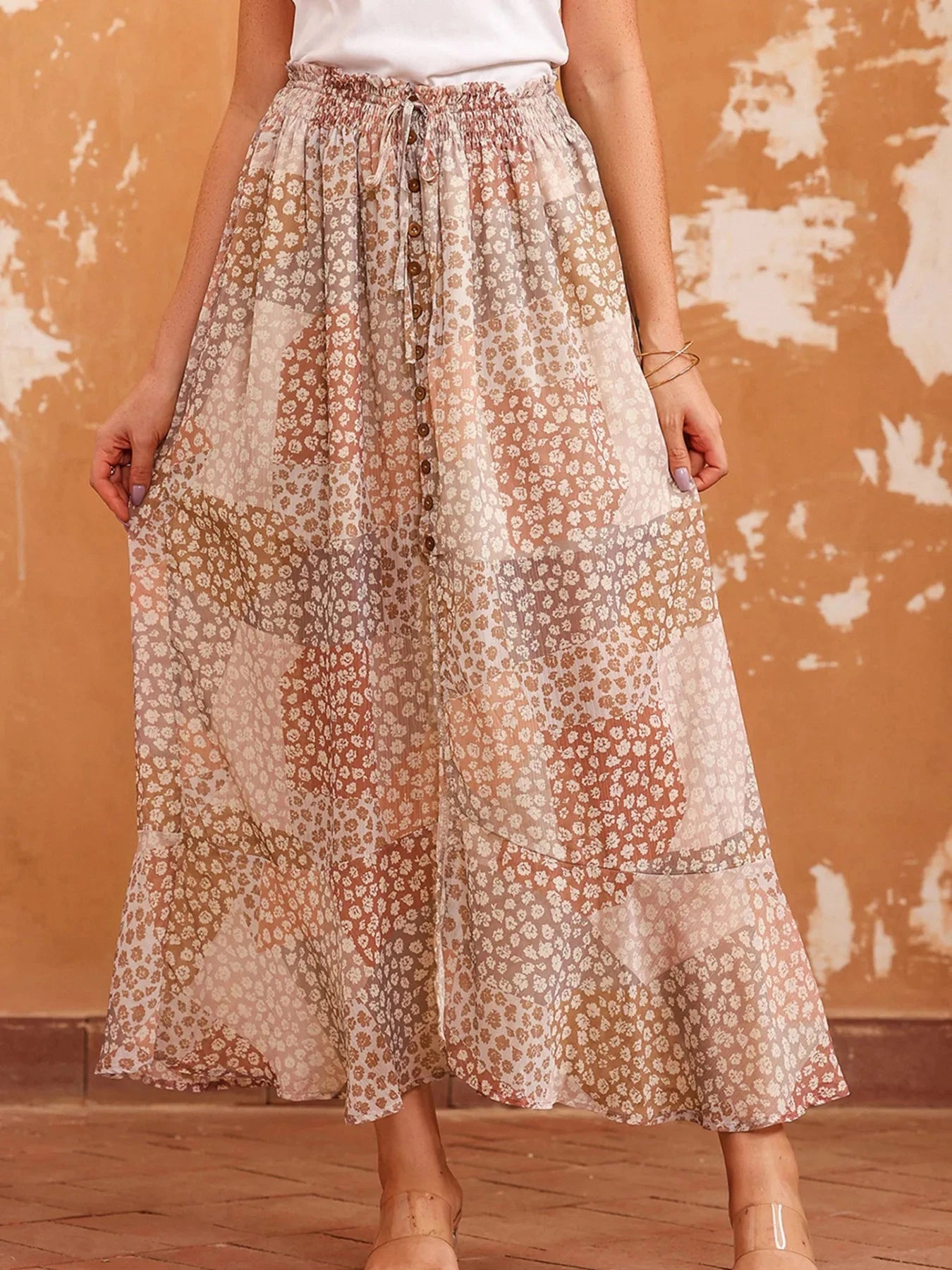 Slit Tiered Maxi Skirt Apricot / S