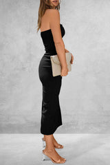 Slit Tube Midi Dress Black / S