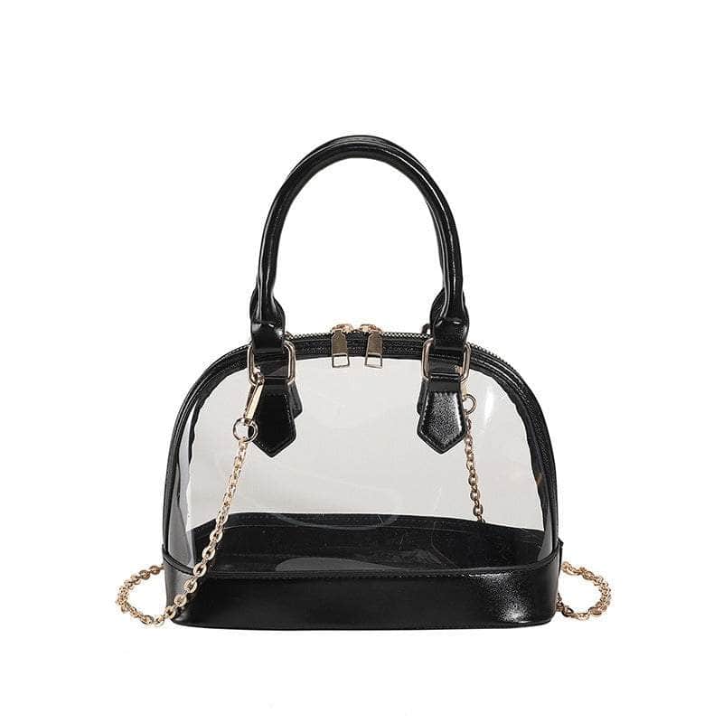 Small Dome Transparent Double Handle Chain Bag Black