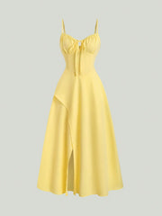 Smocked Back Slit Cami Dress Yellow / XS