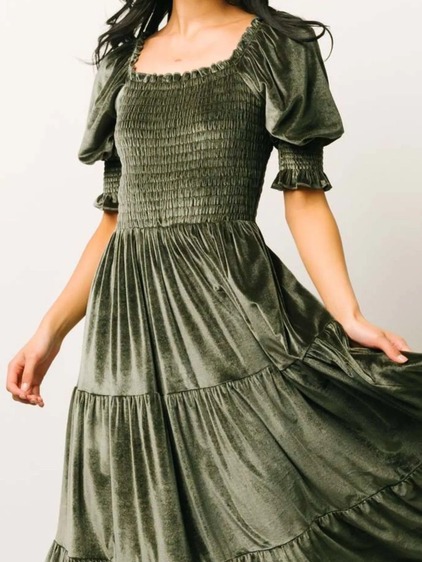 Smocked Half Sleeve Tiered Midi Dress