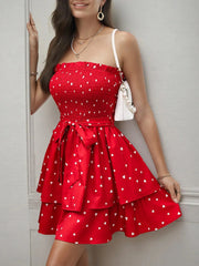 Smocked Heart Print Tube Dress