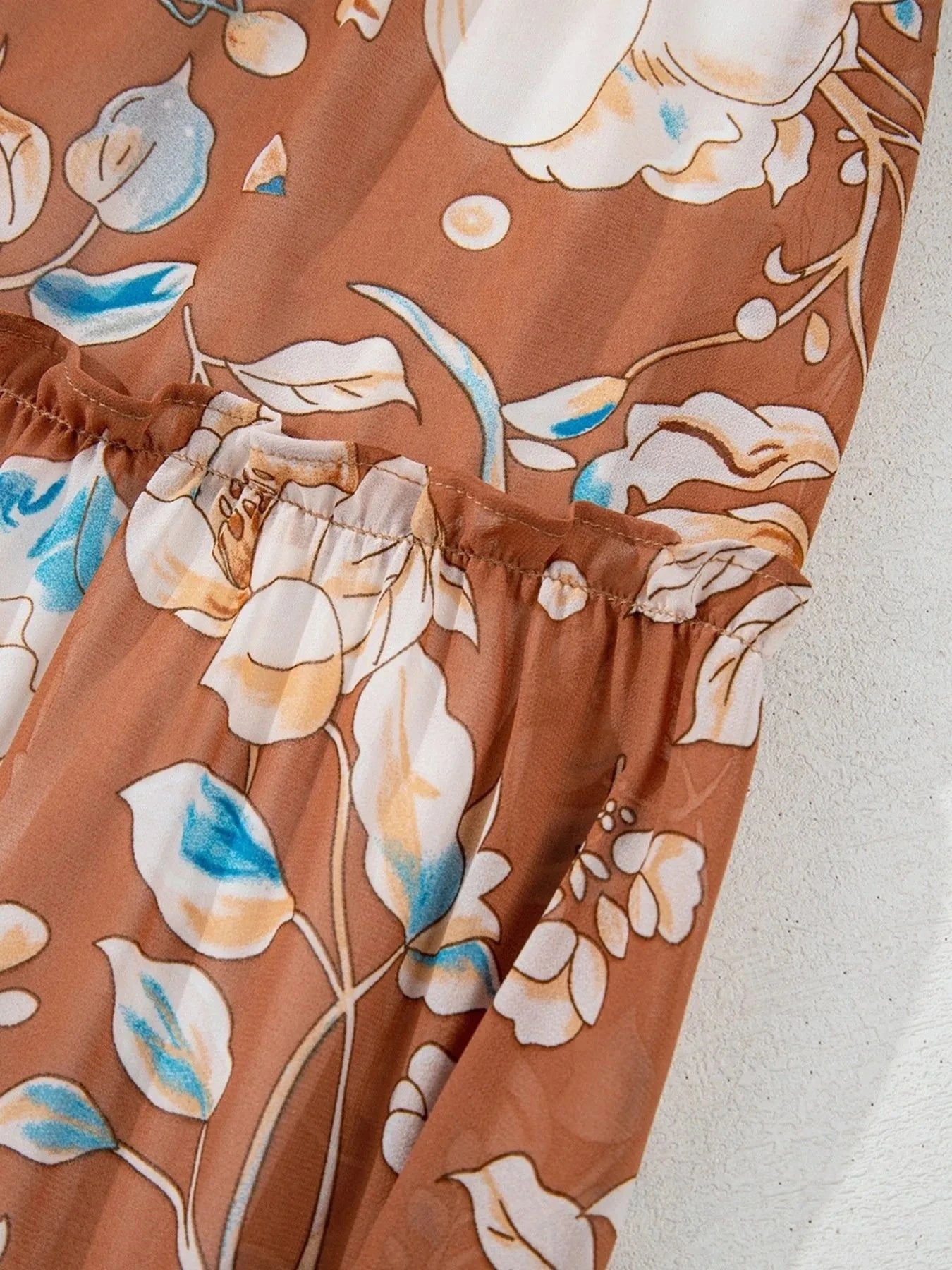 Smocked Printed Long Sleeve Tiered Dress