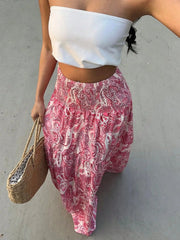 Smocked Printed Maxi Skirt