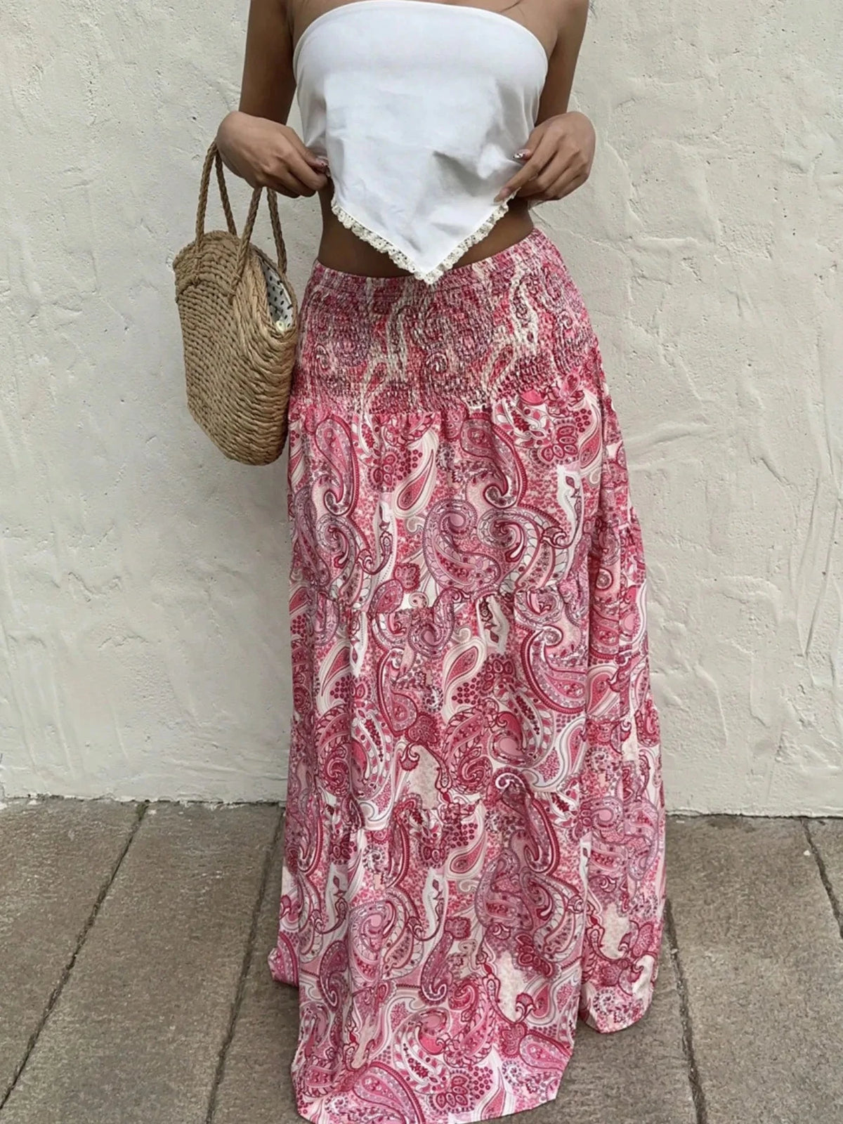 Smocked Printed Maxi Skirt Dusty Pink / S