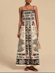 Smocked Printed Spaghetti Strap Maxi Summer Dress White / S