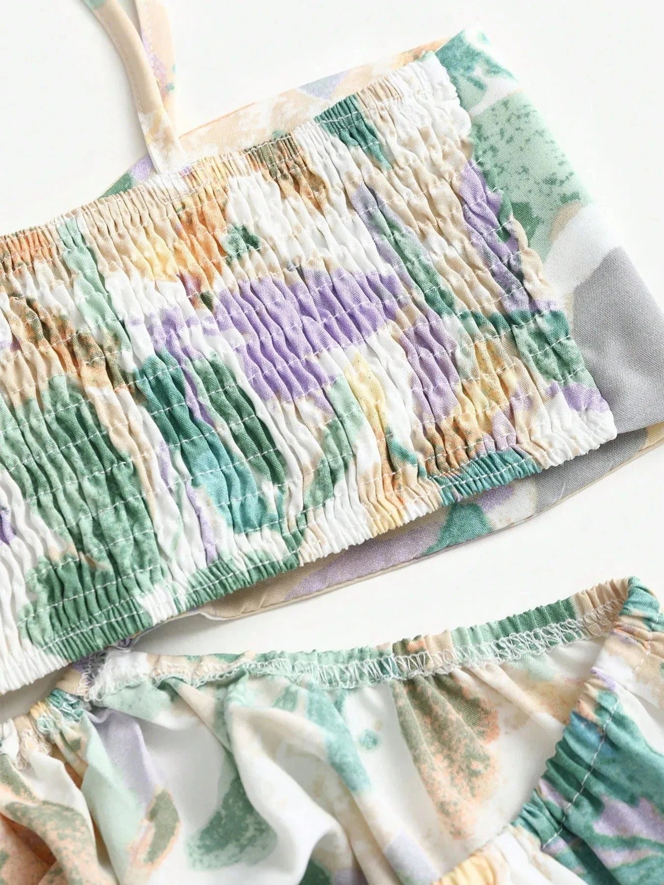 Smocked Printed Tie-Shoulder Dress