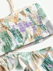 Smocked Printed Tie-Shoulder Dress