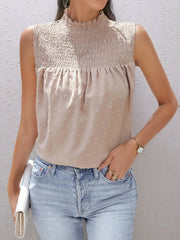 Smocked Swiss Dot Sleeveless Blouse