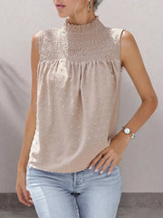 Smocked Swiss Dot Sleeveless Blouse Apricot / S