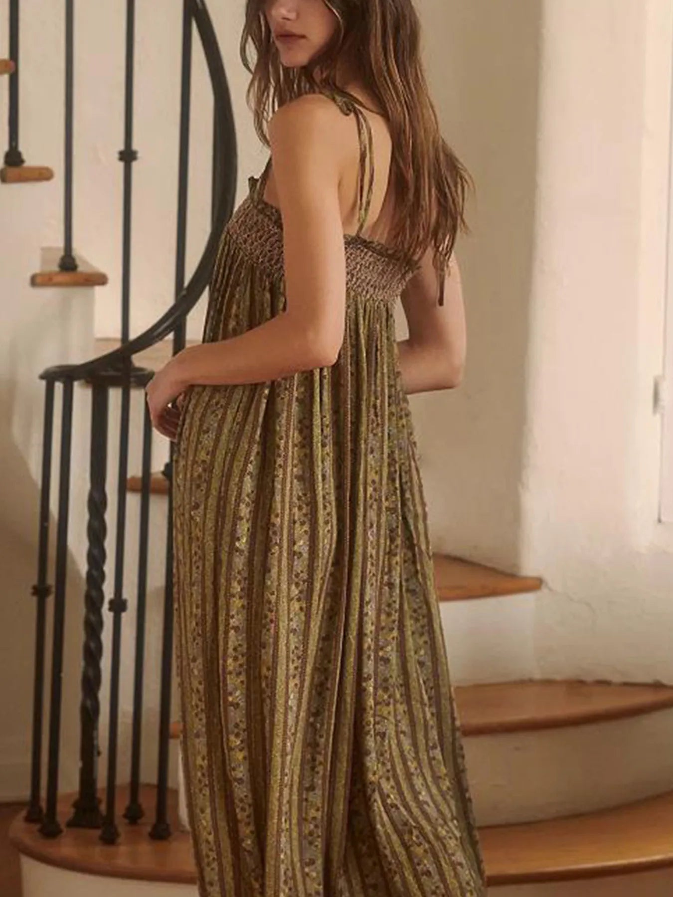 Smocked Tie Shoulder Jumpsuit